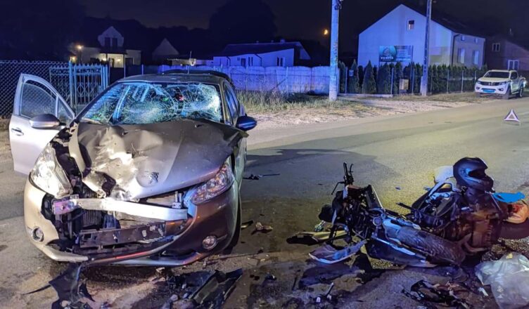 Zderzenie motocykla i samochodu osobowego