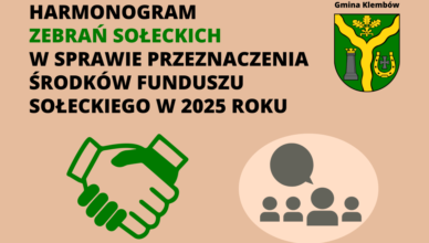 Klembów - Harmonogram zebrań sołeckich w sprawie przeznaczenia funduszu sołeckiego w 2025 roku