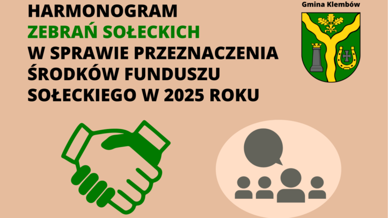 Klembów - Harmonogram zebrań sołeckich w sprawie przeznaczenia funduszu sołeckiego w 2025 roku