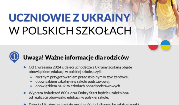 Informacja nt. obowiązku szkolnego i obowiązku nauki w Polsce dla uczniów z Ukrainy