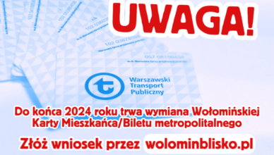 Do końca 2024 roku trwa wymiana Wołomińskiej Karty Mieszkańca/Biletu metropolitalnego